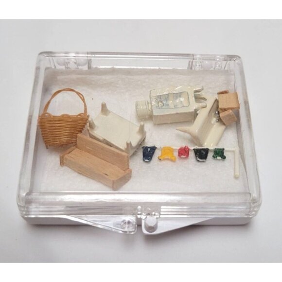 Vintage Lot of 7 Miniature Dollhouse Furniture Sofa Basket Clothesline More - Picture 3 of 3